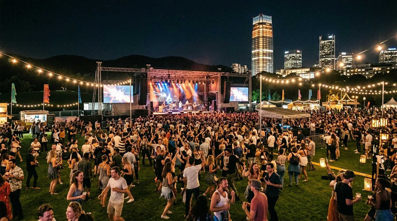 Evening festival and gathering at the eco-resort community
